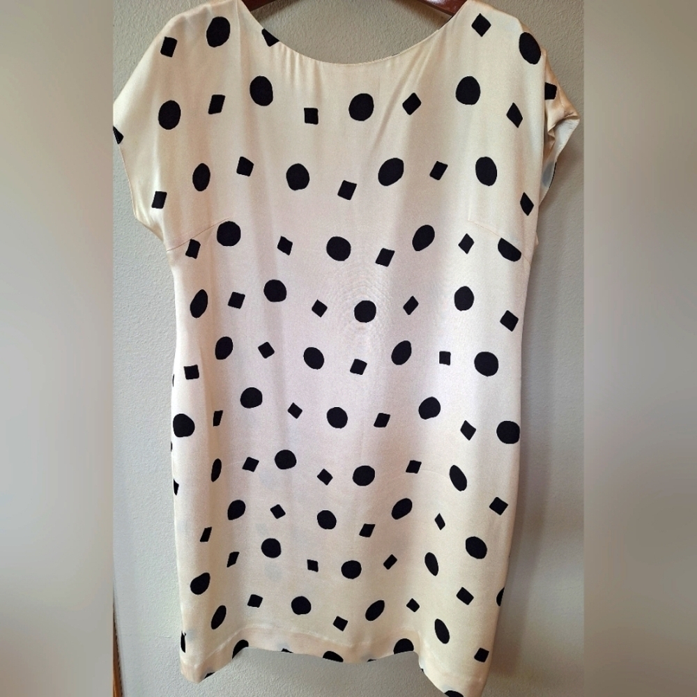 Rickie Freeman for Teri Jon 100% Silk Cream/Black Shift Dress Womens Size 14
